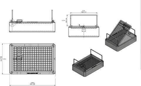 Premium Stainless Steel Parts Washing Basket For Tiny Hardware Top Shelf, showing dimensions and perforated design for cleaning.