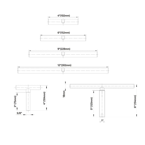 Straight Tool Rest Set For Wood Lathe With 4 6 9 12 Inch Tool Rests diagram showing dimensions and interchangeable stems