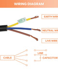 Wiring diagram for 100W Concrete Vibrator Motor 110V Single Phase 3600RPM Aluminum Alloy Case showing earth, neutral, live wires