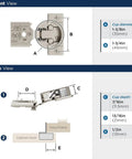 One Pair Half Inch Overlay Self Closing Compact Concealed Cabinet Hinge With Face Frame Mounting Complete Hardware Kit dimensions and views.