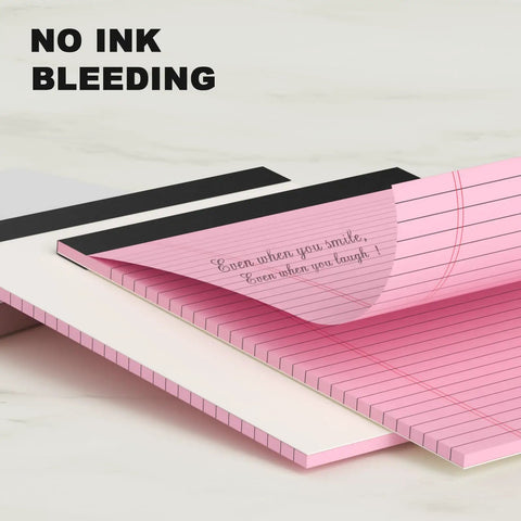 Pink Legal Pad 8.5 X 11 Wide Ruled Writing Pad Set With Perforated Backing 30 Sheets Per Pad 20lb Colored Paper showing pages