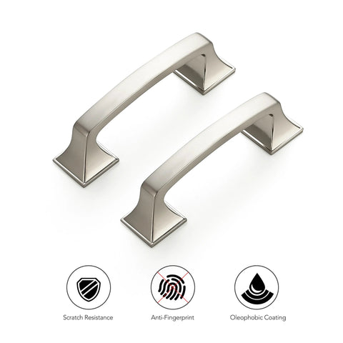 30 Pack Solid 3 Inch Square Foot Arch Cabinet Pulls in Brushed Nickel Finish for Kitchen Cabinets and Drawers with anti-fingerprint coating