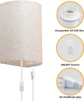 Two Pack Plug In Wall Sconce Industrial Rustic Led Wall Light with Cord 3 Color Modes Beige shade, E26 base, plug, switch