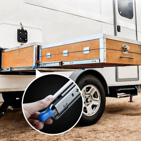 Heavy Duty Drawer Slides 1050mm Pair Full Extension Side Mount Ball Bearing Cabinet Tracks 120kg Load Capacity installed on a camping trailer.