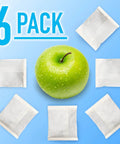 FreshFlow Compatible Produce Preserver Packets 6 Pack For Whirlpool And KitchenAid Refrigerators surrounding a fresh green apple