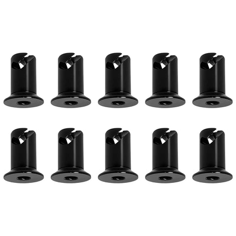 Rock Solid Heavy Duty Stainless Steel Dzus Quarter Turn Fasteners With 0.500 Inch Grip And Seven Sixteenths Inch Black Button Heads Built Tough For Custom Vehicles 10 Pack, black button heads viewed from above.