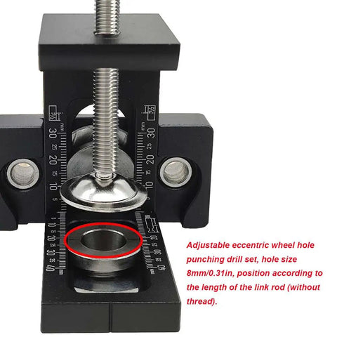 Heavy Duty Pocket Hole Jig Kit For Carpentry And Woodworking Joinery With Aluminum Drill Guide, adjustable eccentric wheel close-up.