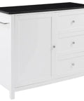 Granite Top Kitchen Island Cart With Rolling Wheels, Microwave Stand, Coffee Bar, Black Finish, Ample Storage Shelves