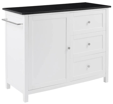 Granite Top Kitchen Island Cart With Rolling Wheels, Microwave Stand, Coffee Bar, Black Finish, Ample Storage Shelves