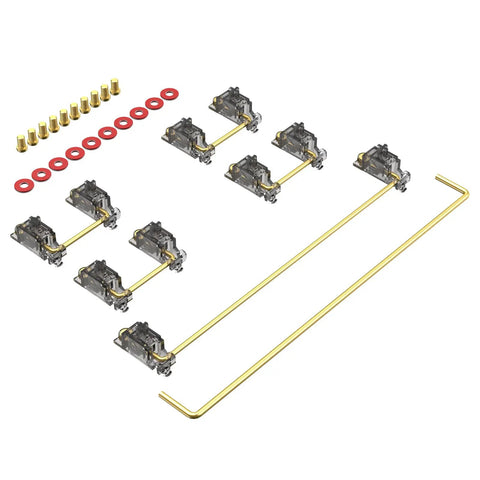 Premium V3 Pcb Mount Screw-In Keyboard Stabilizers With Pre-Clipped Stems And Elastic Support Base showing complete stabilizer kit parts.