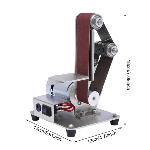 Heavy Duty 110 V Mini Bench Belt Sander Grinder for Polishing Sharpening Edge Trimming with stainless steel build and adjustable design.