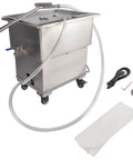 Heavy Duty 370W Commercial Fryer Filter Machine With 18L Oil Filler Cart Truck Separator, stainless steel unit with hoses.