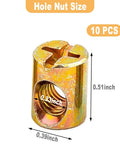 Premium Heavy Duty M6 Slotted Barrel Nuts 10x13mm Gold Cross Dowel Furniture Fasteners Replacement For Beds Cribs Chairs Tough As Nails Pro Grade Kit Of 10 Pieces, showing size dimensions.