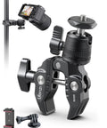Beefy Clamp Mount With 360 Degree Ball Head For Action Cameras And DSLRs 3.3 lb Load Capacity Aluminum Alloy Construction