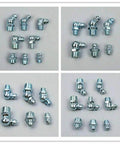 Premium Grease Fitting Kit with 260 Durable Galvanized Iron Nipples Plus M6 M8 M10 Straight 45 And 90 Degree Elbows For Heavy Machinery, Bearings, And Auto Repairs That Just Work Perfect. Assorted elbow grease fittings shown