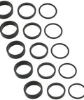 Fifteen Piece Aluminum Alloy Headset Spacers Set For 28.6mm Forks And Handlebars Black Anodized Includes 2mm 5mm And 10mm Spacers