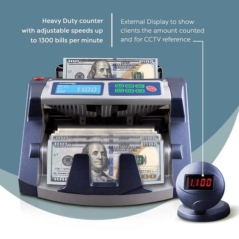 Commercial Grade Money Counter With Ultraviolet And Magnetic Counterfeit Detection, 200 Bill Hopper, Handles Up To 1300 Bills Per Minute