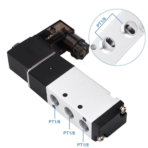 DIY Friendly 5 Way 2 Position Pneumatic Solenoid Valve With DC 24V Actuation, PT One Eighth Inch Thread, close-up of connector