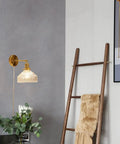 Wall Sconce Lights Indoor Bedroom Hallway Vintage Glass with Pull Chain,Industrial Adjustable Fixture,Brass Lamp for Living Room,E27 Base in gold with textured shade.