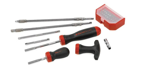 40 Piece Ratcheting Screwdriver Set With Interchangeable Shafts And Handles, 8 Degree Swing, Ergonomic Grips Shown in Set
