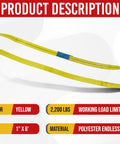 10 Pack 1 Inch By 6 Foot Yellow Polyester Endless Round Sling For Lifting And Towing Recovery, 2200 Lb Vertical Capacity