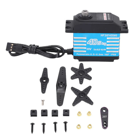 Heavy Duty RC Digital Servo Motor Featuring IP68 Waterproof Sealing And Solid Aluminum Gears with accessories for 1 10 scale RC cars.