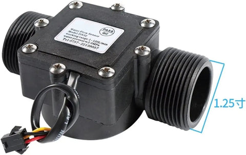 One Piece Water Flow Sensor Flowmeter Hall Effect Liquid Switch For One And A Quarter Inch, One And A Half Inch, And Two Inch Pipes, Pro Grade Flow Monitoring For Plumbing, HVAC And Industrial Systems, Silver, 1.25 in threaded sensor