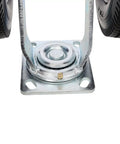8 Inch Dual Wheel Swivel Caster Workhorse Heavy Duty Flat Free PU Tires With Zinc Plated Top Plate 660 Lbs Load Capacity Ideal For Cart Dolly Equipment And Industrial Transport, close-up of zinc plated swivel base
