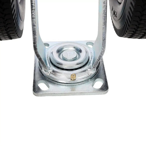 8 Inch Dual Wheel Swivel Caster Workhorse Heavy Duty Flat Free PU Tires With Zinc Plated Top Plate 660 Lbs Load Capacity Ideal For Cart Dolly Equipment And Industrial Transport, close-up of zinc plated swivel base