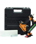 Nail gun with orange accents, black case and staple strip included. Not Ascend Desktop Stapler With Antimicrobial Staples Built In Remover StapleStore.