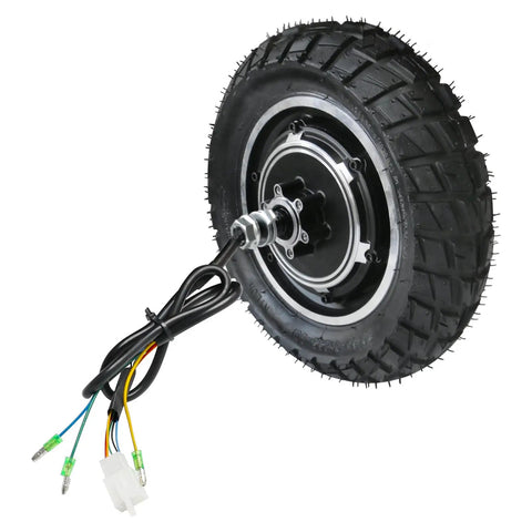Level Up Your Roll With This 48V 350W Brushless Hub Motor Wheel For Electric Scooter Or Mini Bike Featuring 10X2.5 Inch Tires heavy duty tire and motor unit with wires.