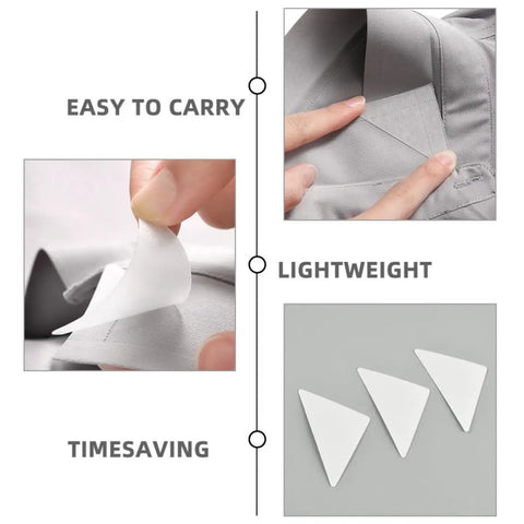 240 Pack Pvc Collar Stays For Mens Dress Shirts Invisible Anti Curl Adhesive Tabs in use, showing lightweight and easy to carry design.