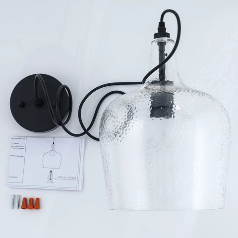 Modern Glass Pendant Light In Black One Light Dome Fixture For Kitchen Island And Dining Hallway Large 10 Inch Shade with accessories