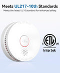 Heavy Duty Ten Year Life Smoke Detector showing UL217-10th approval label, white design, ideal for enhanced residential fire safety.
