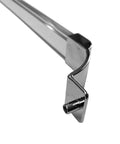 Detail of the heavy duty mounting bracket for the Knockout Bright Chrome Towel Bar With Heavy Duty Mounting Brackets For Framed Sliding Shower Doors And Bathtub Enclosures No Hassle Install Hacksaw Friendly Length Design Killer Finish Fits Thirty Six Inches Max.