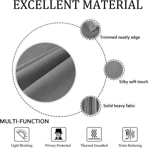 Grey Velvet Curtains With Grommets Thermal Insulated Drapes For Living Room Privacy And Noise Reducing Light Filtering 2 Panels Each 52 By 96 Inches Soft And Luxe Window Treatments showing features like trimmed edge and heavy fabric.