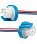 Rock Solid Ceramic Headlight Wiring Harness Connector Adapter For 9007 9004 Hb1 Hb5 Bulbs close-up view of plugs with wires