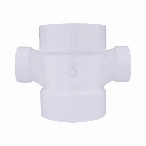 4 x 4 x 2 x 2 DWV Sanitary Tee Reducer Double Tee White PVC Drain Waste Vent Fitting, Lightweight And Easy To Install, Not For Pressure Use, Made In USA, 1 Unit Piece