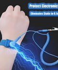 Person wearing ESD Safe Go-To Wrist Strap For PC And Electronics Repair With Adjustable Wristband And Alligator Clip.