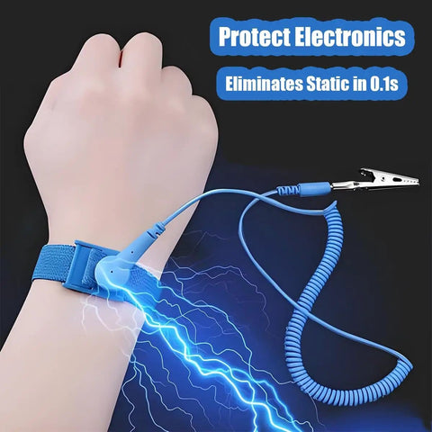 Person wearing ESD Safe Go-To Wrist Strap For PC And Electronics Repair With Adjustable Wristband And Alligator Clip.
