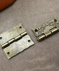 Legit Mini Brass Cabinet Hinge For Wooden Furniture Drawer Connector Vintage Antique Hardware on beige background.