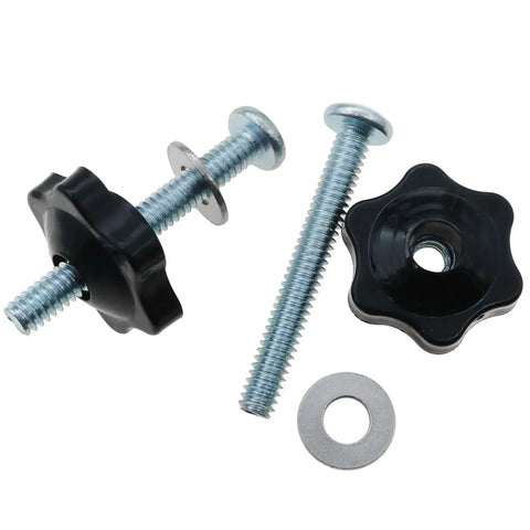 Eight Sets T Track Knob Kit With Galvanized Iron Screws One Quarter Twenty By Two Inches And One Quarter Inch Black Hex Nut