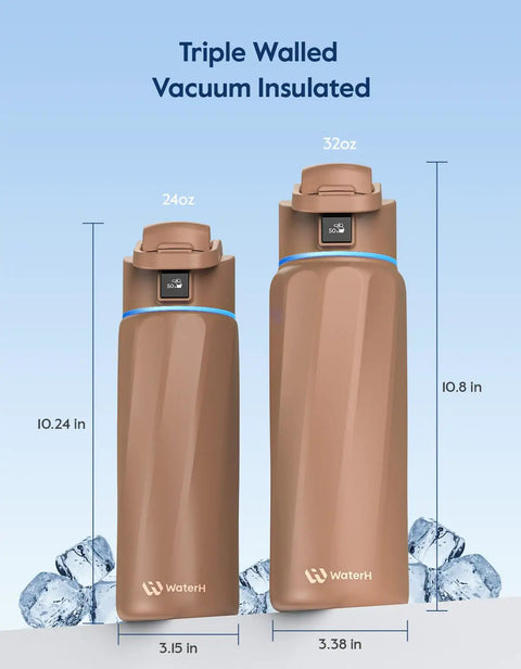 Smart Water Bottle With Glowing Sip Tracker Keeps Your Hydration Game Fresh All Day Long 24 Oz Insulated Flask displayed with 32oz option.
