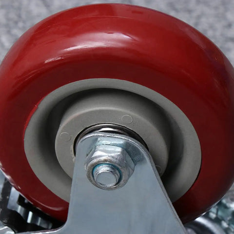 Close-up of Red Swivel Caster Wheels TPR Metal with Brake, 2pcs Silent wheel showing sturdy design and smooth rotation.