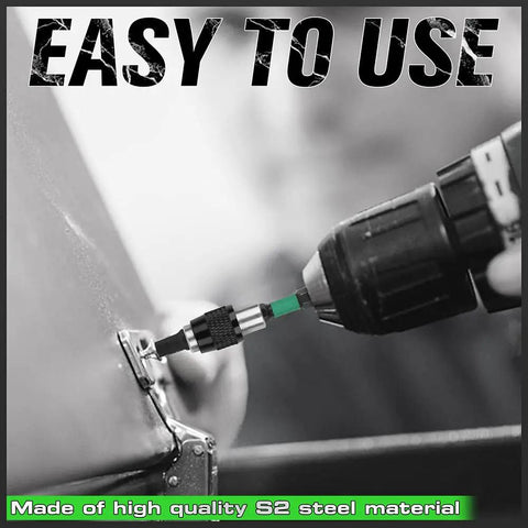 26 Piece Hex Head Allen Wrench Drill Bit Set With One Quarter Inch Hex Shank Quick Change Bit Holder in use on a metal hinge