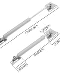 Four Pack Drop Down Gas Struts For Drop Front Desks, 100 Newtons, 22 Pounds Each, with dimensions and metal construction