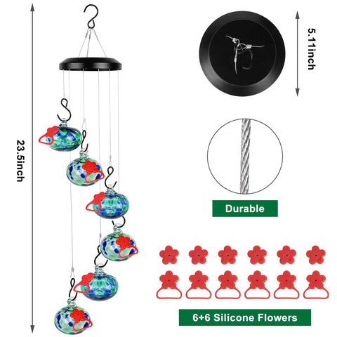 Outdoor Wind Chimes And Hummingbird Feeder Duo For Your Garden Vibes Hand Blown Glass Bird Feeder with Multiple Feeding Spots