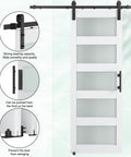 Pretty Dang Sleek Modern Glass Barn Door 36 By 84 Inches For Private Rooms Featuring Frosted Panels And Clear Glass To Keep Your Vibe Chill Plus Includes An Easy Slide Hardware Kit For Quick Setup, showing sliding hardware details.