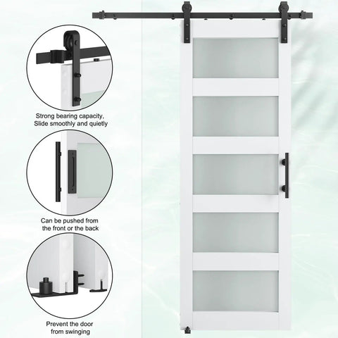 Pretty Dang Sleek Modern Glass Barn Door 36 By 84 Inches For Private Rooms Featuring Frosted Panels And Clear Glass To Keep Your Vibe Chill Plus Includes An Easy Slide Hardware Kit For Quick Setup, showing sliding hardware details.