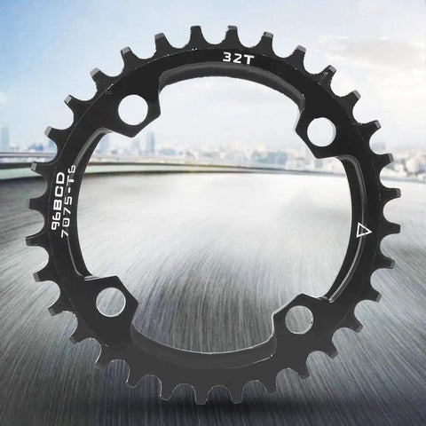96BCD Narrow Wide Mountain Chainring 32T Round Replacement For MTB Beefy Duty Alloy Chainring outdoors on road background